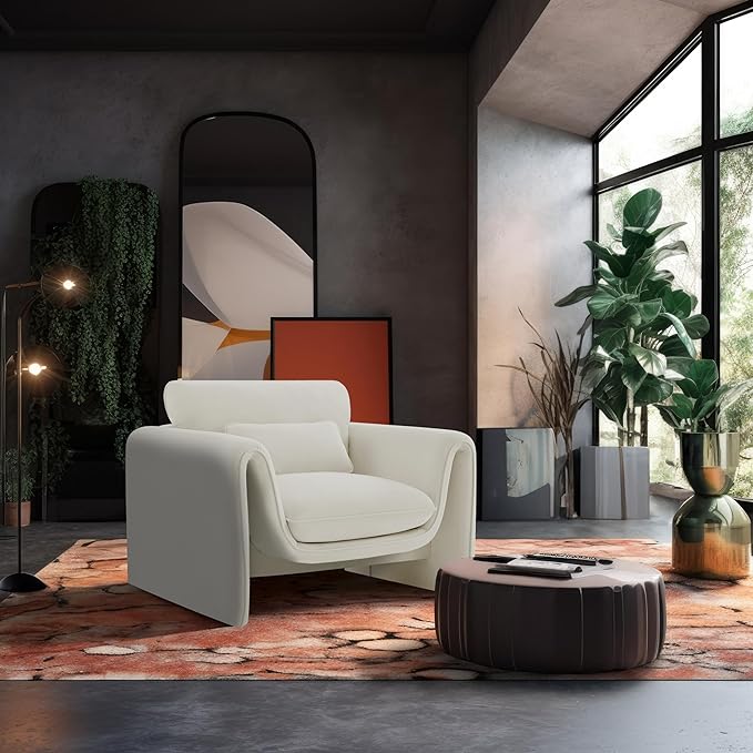 Meridian Furniture 199Cream-C Sloan Collection Modern | Contemporary Velvet