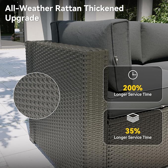 Aoxun Patio Furniture Set with Umbrella, 8 Piece Outdoor Sectional Sofas
