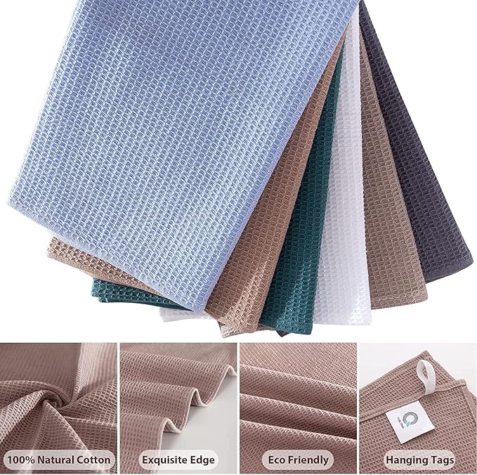QUILTINA Dish Towels Set, 100% Cotton Waffle Weave Kitchen Towels 12 Pack