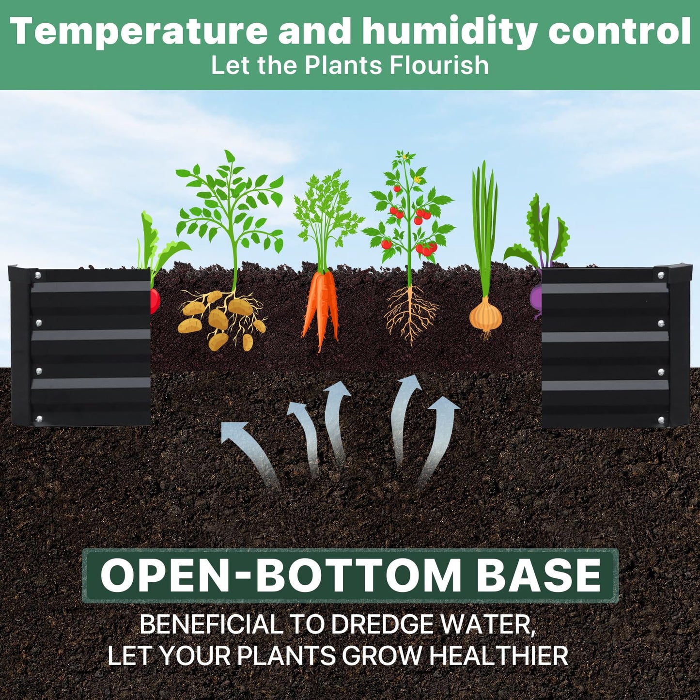 SONFILY 12×4×1ft Galvanized Metal Raised Garden Bed, Metal Planter Kit Box Outdoor for Deep-Rooted Vegetables, Flowers, Green and Herbs