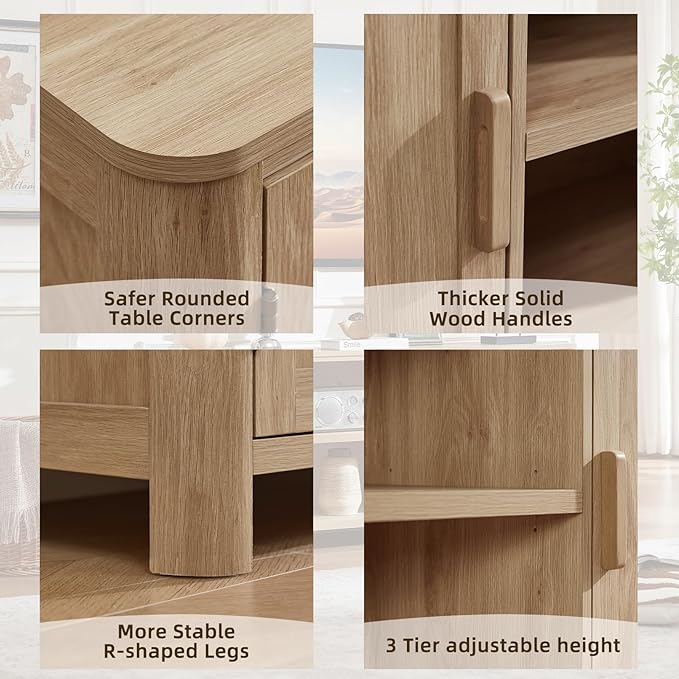 Joaxswe Farmhouse 55" Entertainment Center, Natural Oak Tv Stand