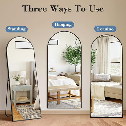 NEWBULIG Arched Mirror Full Length, 58"x19" Body Wall Mirrors with Shatter-Proof Glass, Upgraded Floor Standing Mirror, Hanging or Leaning, with Stand Aluminum Alloy Frame for Home Decor, Black
