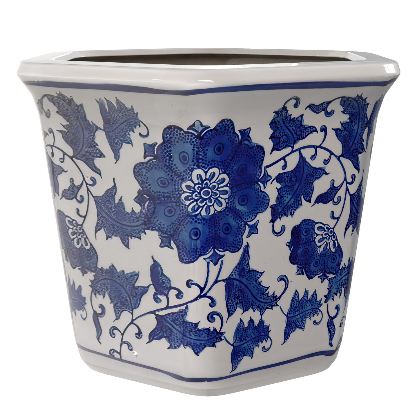 Red Lantern 8" Hexagonal Flower Pot - Blue and White Floral