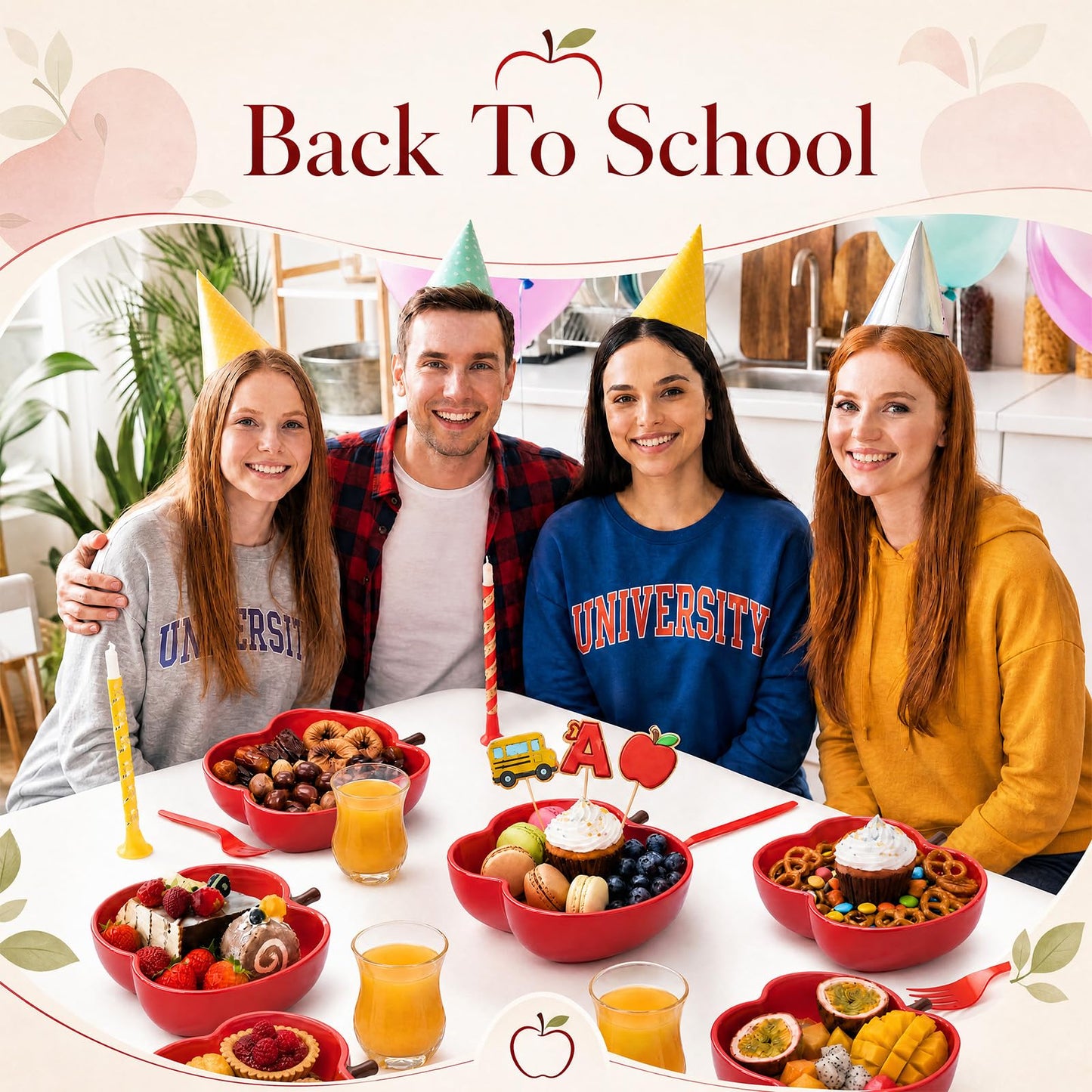 Jinei 2 Pcs Red Apple Shaped Ceramic Bowl Set Cute Snack & Fruit Bowls Back to School End of Year Teacher Appreciation Gift Serving Dish for Dorm Kitchen Counter Party Table Decoration