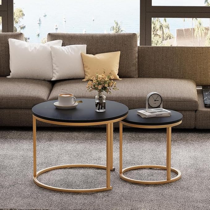Garden 4 you Nesting Coffee Table, 23.6" Round Coffee Table Set of 2, Wooden