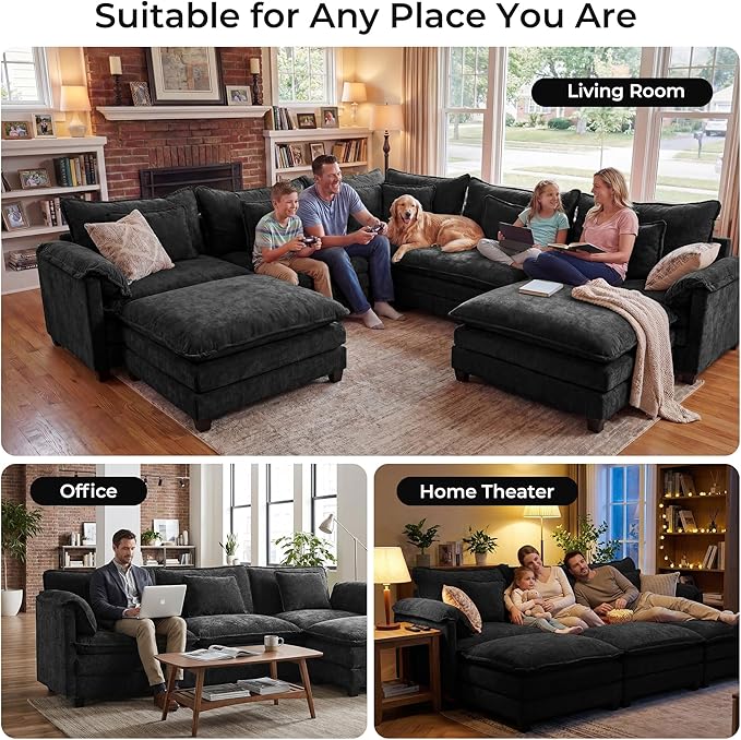 ELUCHANG 114" Oversized V-Shaped Cloud Couch Modular Sectional Sofa