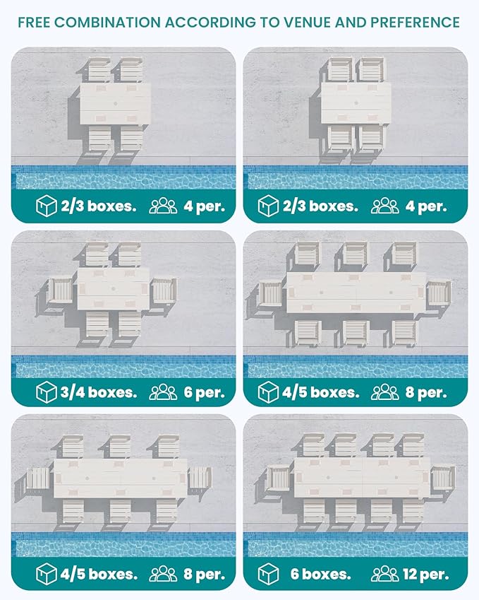 SERWALL HDPE Dining Set for 8: 2 Umbrella Hole Tables + 8 Chairs. Includes 8