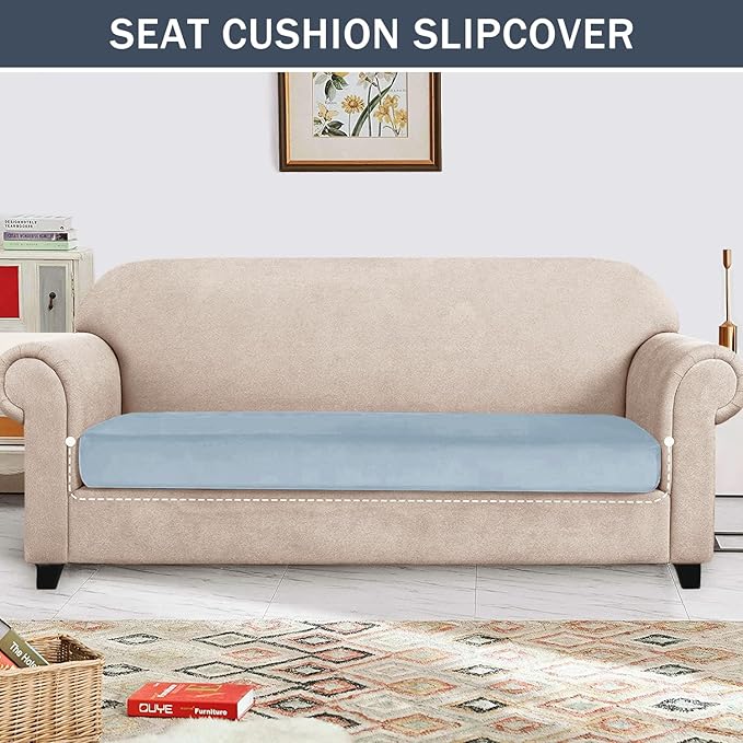 Stretch Cushion Cover, Soft Velvet Plush Cushion Slipcovers Loveseat Sofa