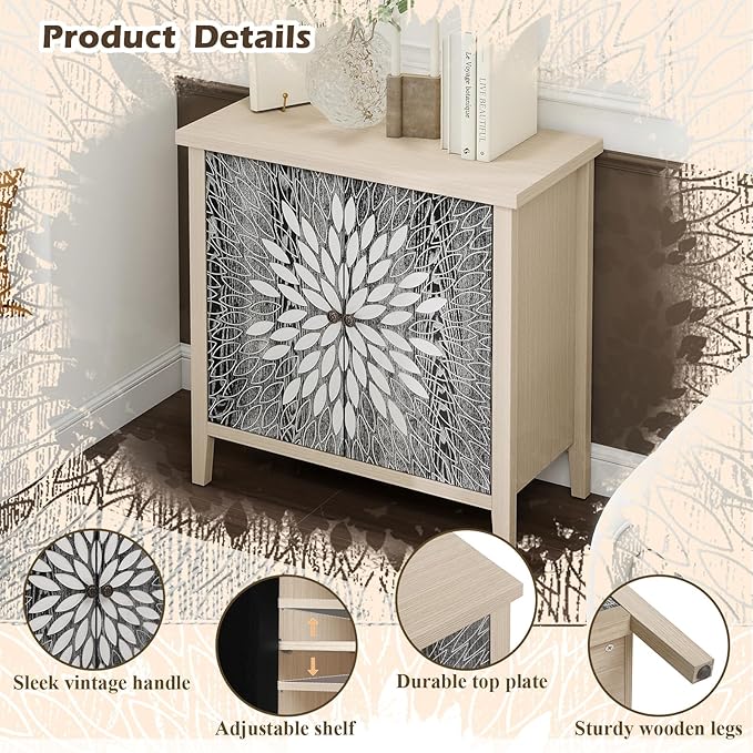 Black Accent Furniture, 32 Inch Wide 2-Door Carved Geometric Sideboard Buffet