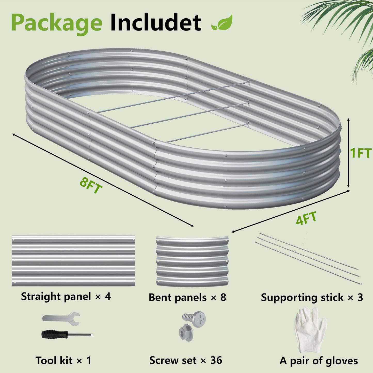 Easllre 2PCS 8x4x1ft Galvanized Metal Raised Garden Bed Kit,Outdoor Planter Box Vegetables,Flowers,Herbs Durable Rust-Resistant Patio Gardening Beds