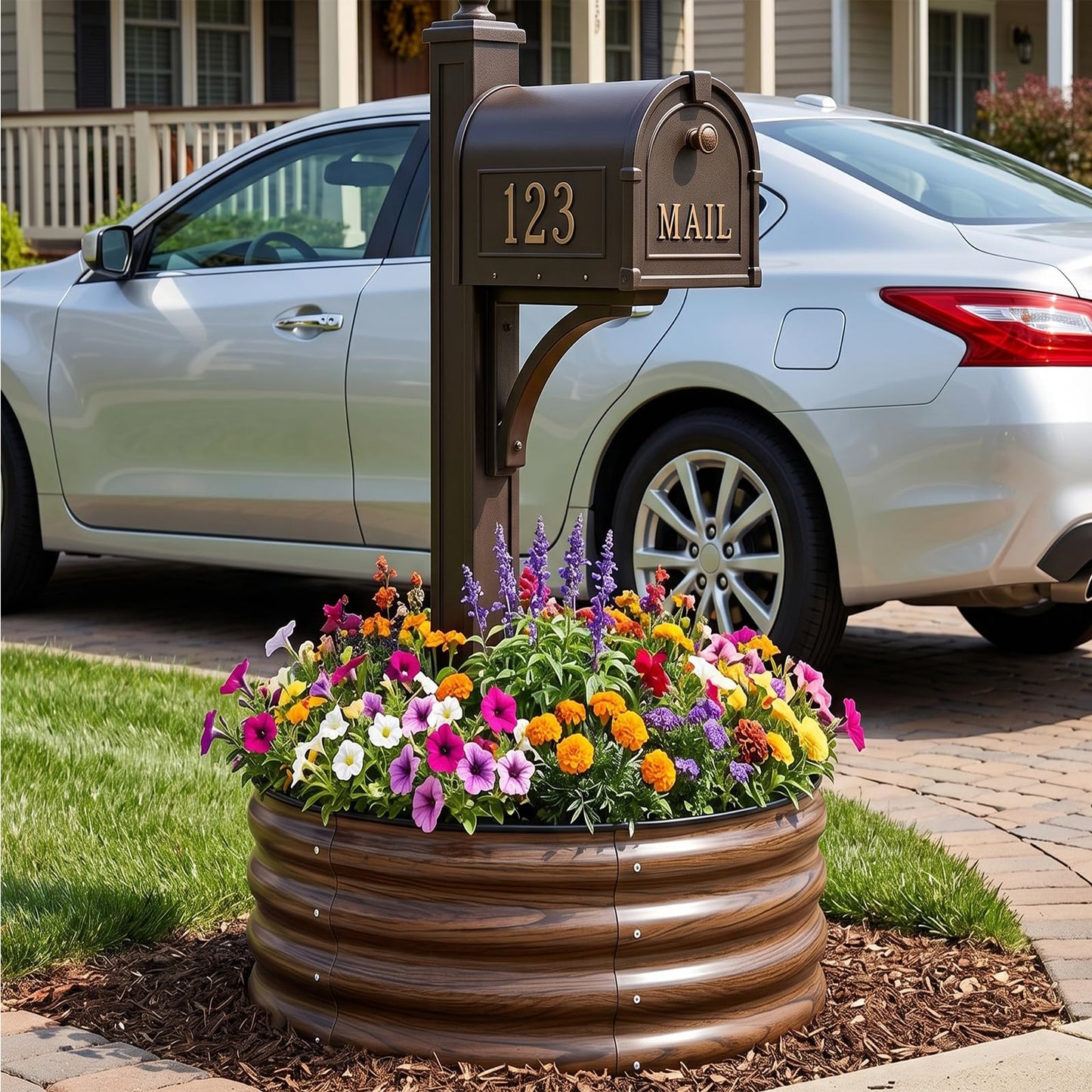 SnugNiture 3 Pcs 2x2x1ft Round Galvanized Raised Garden Bed Kit Outdoor, Metal Planter Box for Planting Plants Vegetables, Brown