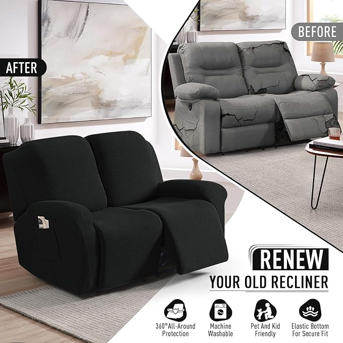 TAOCOCO Recliner Loveseat Slipcover, 6 Pieces Dual Recliner Sofa Covers