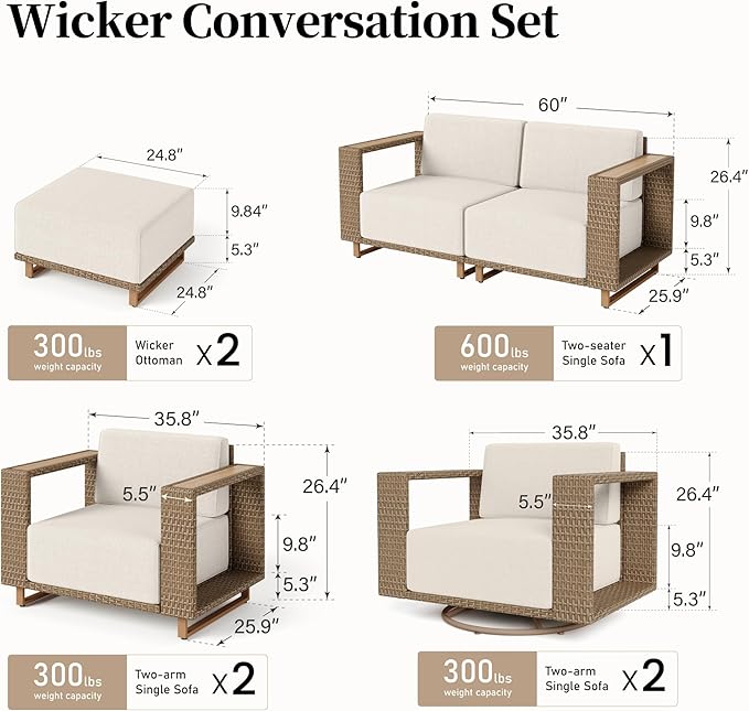 SUNSHINE VALLEY 7 Pieces Patio Furniture Set, Outdoor Wicker Conversation Set