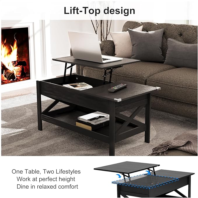 Lift Top Coffee Table with Storage, Small Coffee Table with Hidden Compartment