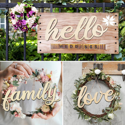 Zaruatu 5 Pcs Unfinished Wood Sign Cutout Wooden Hello Welcome Love Home Family Sign Wooden Hello Welcome Letter Block for Wreath Crafts Decorative Word Signs for Door Wall Christmas Trees (Wood)