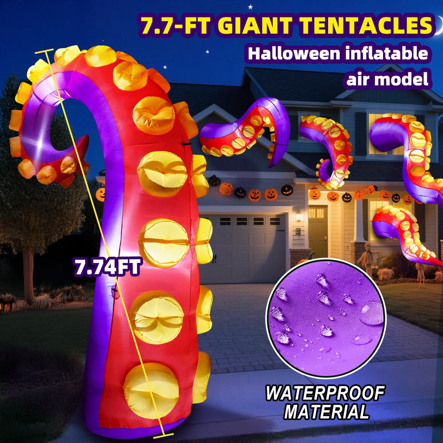 Max Fun 1pc Halloween Inflatables Decoration Inflatable Octopus Tentacles Outdoors Decorations with LED Lights Built-in Blow Up Yard Decoration for Outdoor Garden Lawn (Tentacles - A)