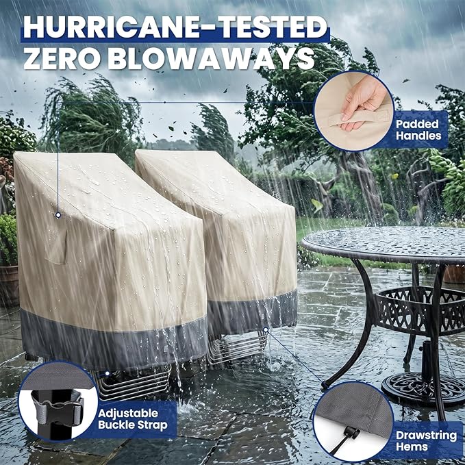Extra Heavy Duty Stackable Patio Chair Covers Waterproof 2 Pack, Patio