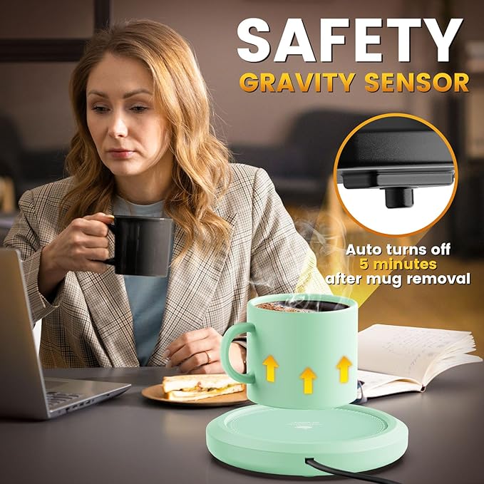Fast Heating Mug Warmer - 4 Temp Settings & 1-12H Timer, Coffee Cup Warmer Plate for Desk Auto Shut Off, Ideal Beverage Warmer Gift for Coffee, Tea, Milk (Green)