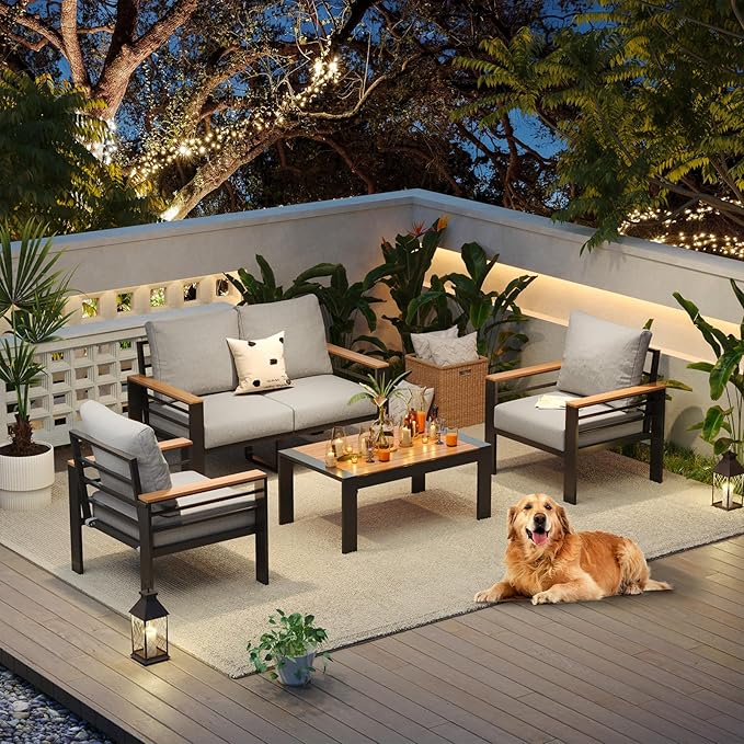Aoxun Aluminum Patio Furniture Set 4 Seats, Oversized Outdoor Sectional