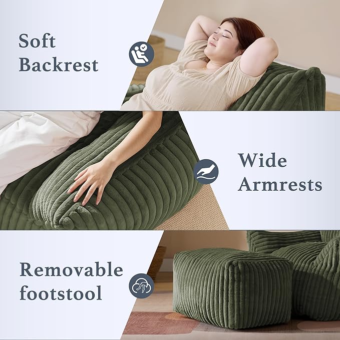 Gericco Oversized Bean Bag Chaise Lounge Chair Indoor