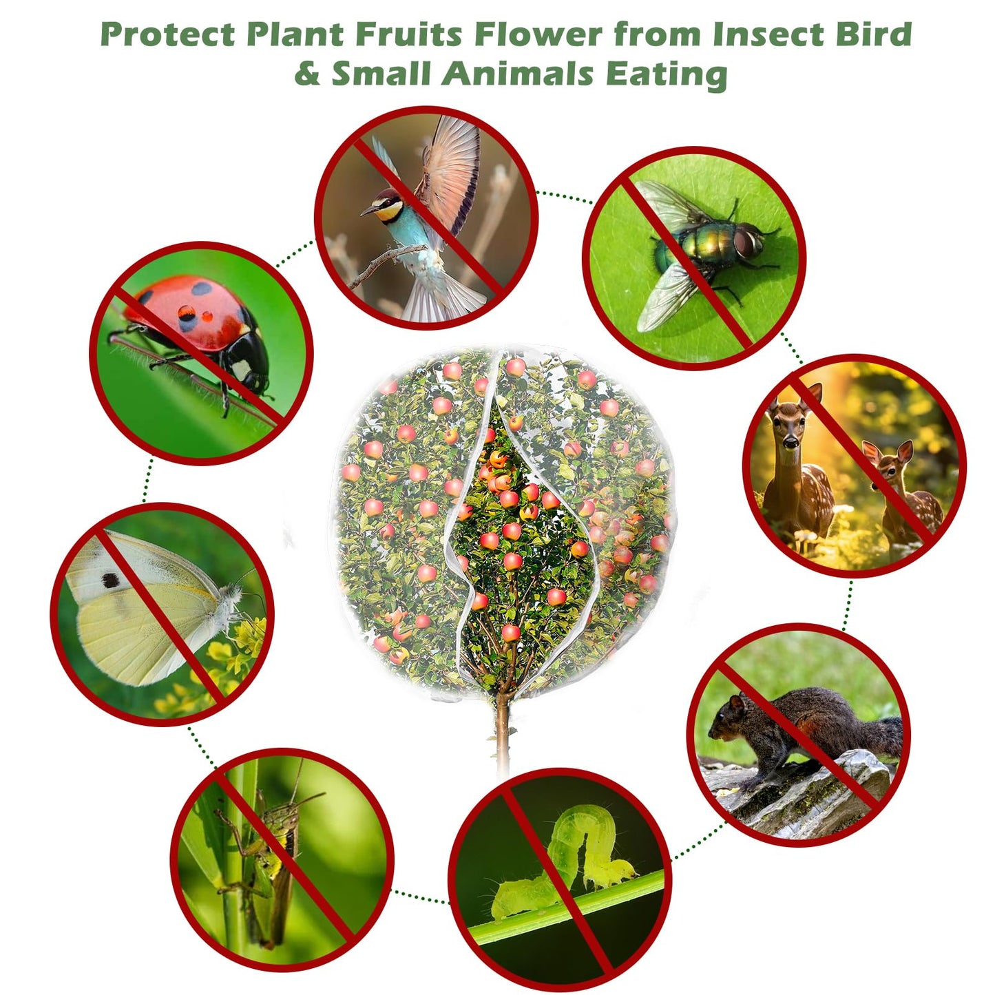 10 x 10ft Extra Large Fruits Tree Netting, Garden Mesh Insect Tree Cover with Zipper Drawstring Bird Barrier Net Plant Bag Blueberry Bushes Protection Plant Cover for Prevent Animals Deer Squirrel Bug
