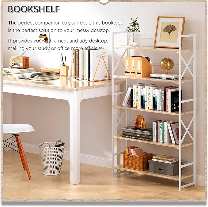 4NM Extra Wide 5 Tiers No Assembly Book Shelves, 51.2" H Folding Bookshelf