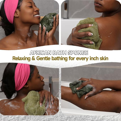 SubSahara Authentic African Net Sponge - 3 Pack Exfoliating Bath & Shower Loofah Sponge for Body & Face, Gentle Scrubber for All Skin Types, Travel, Durable