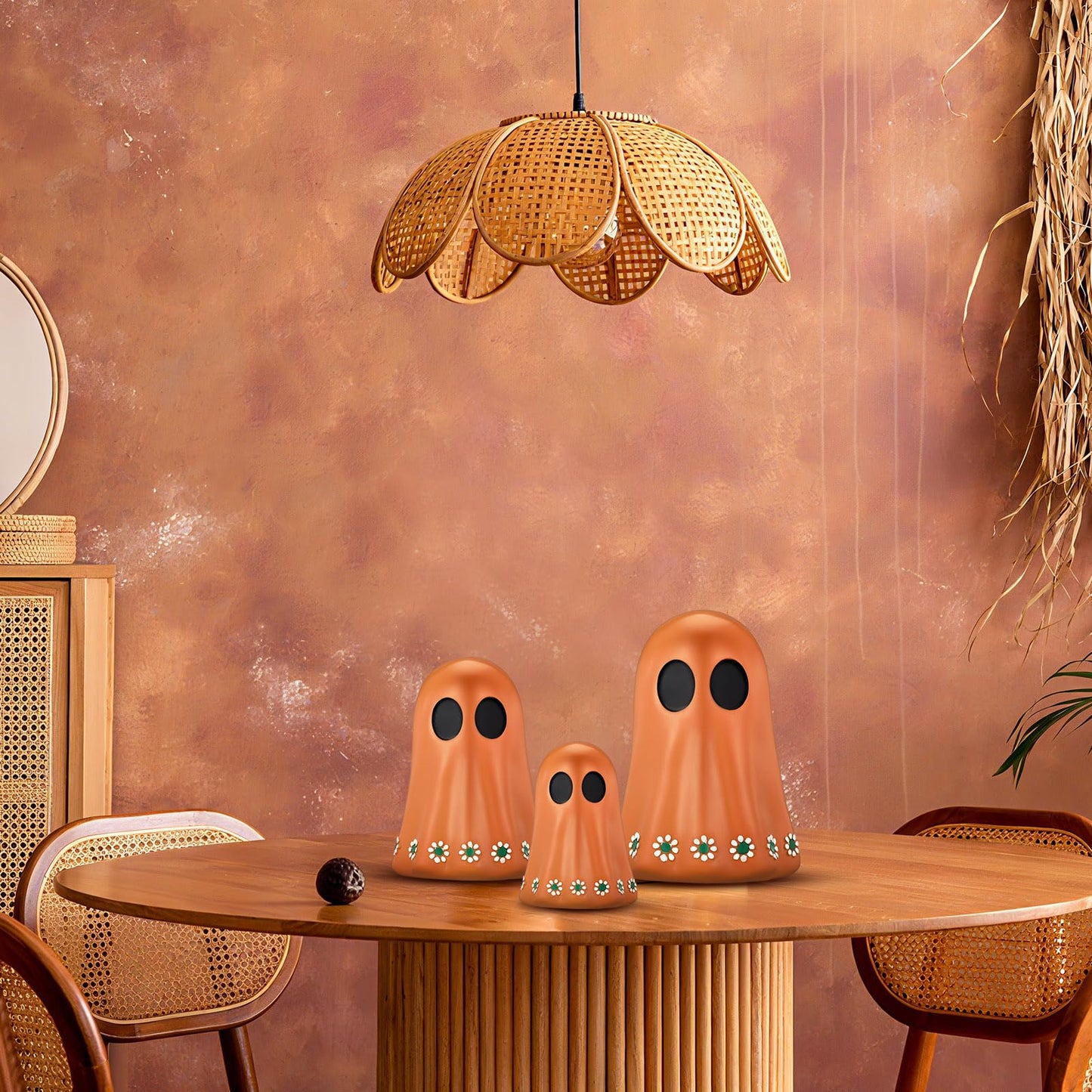 Tellingyou 3 Pcs Day of The Dead Resin Mexican Ghost Figurines Dia De Los Muertos Ghost Statue Terracotta Floral Tiered Tray Decor Table Centerpiece Halloween Home Desk Shelf Mantel Decoration Gifts