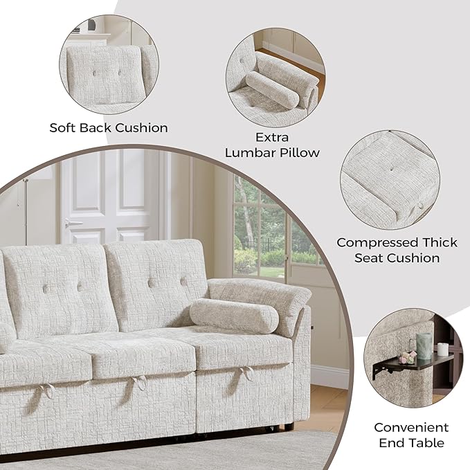 Convertible Sleeper Sofa Bed, 63 Inch Chenille Pull Out Couch