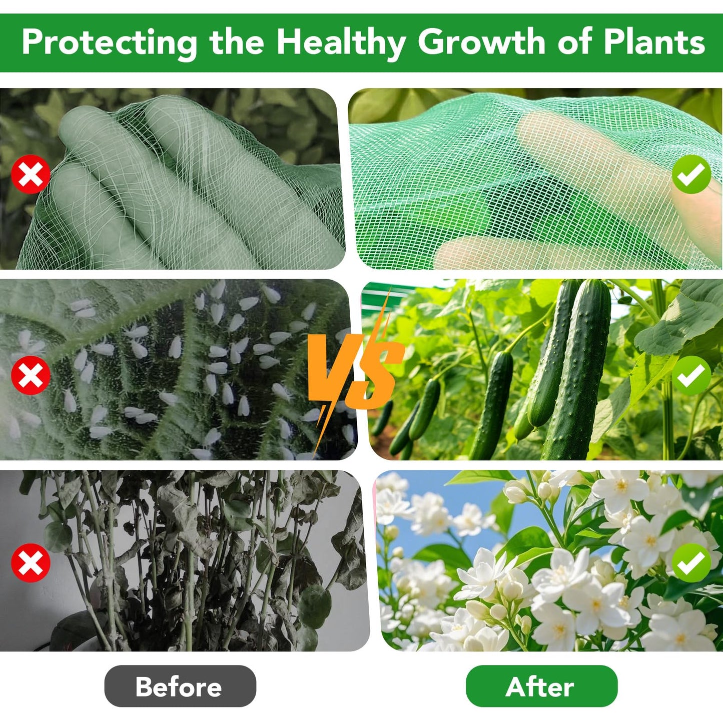 Garden Mesh Netting Kit for Raised Beds, 10x30FT Green Garden Netting ＆6 Sets Fiberglass Garden Hoops, Row Cover Garden Netting Pest Barrier Plant Protection for Vegetable Flowers Fruits