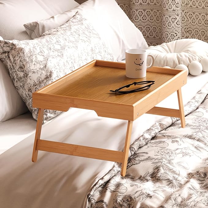 Fibogollo 4 Pack Bamboo Bed Tray Table