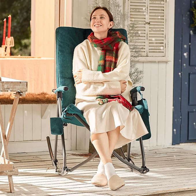 EVER ADVANCED Oversized Folding Rocking Camping Chair, Padded Portable Rocker