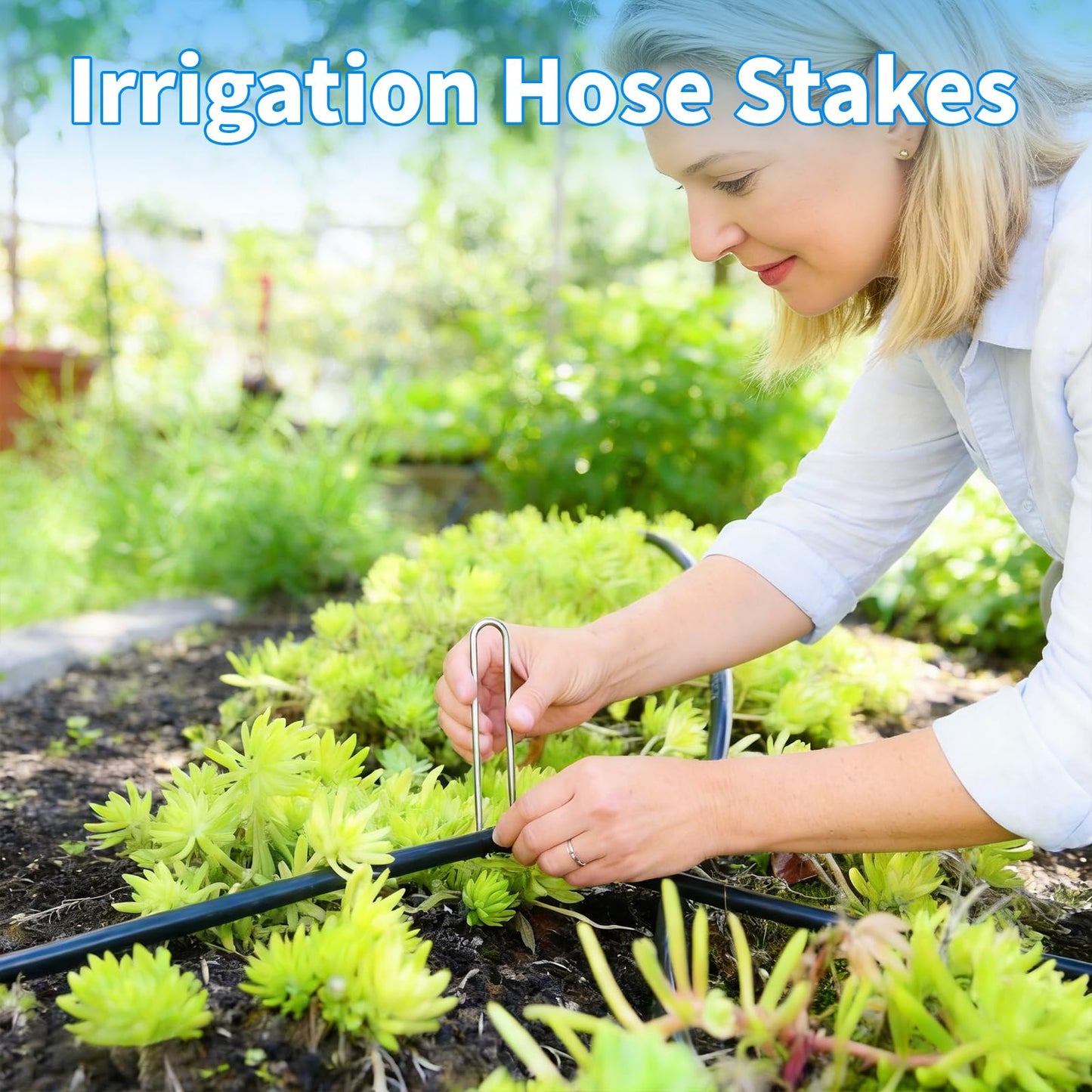 MySit 200 Pack 4 Inch Garden Stakes, Galvanized Drip Irrigation Stakes U Shaped Landscape Staples Ground Stakes for 1/8" to 1/2" Soaker Hose,Irrigation Tubing, Garden Hose, Weed Barrier
