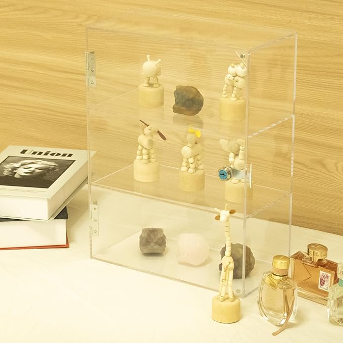 Acrylic Display Case with Lock Key, 3 Shelf Locking Countertop Display Case