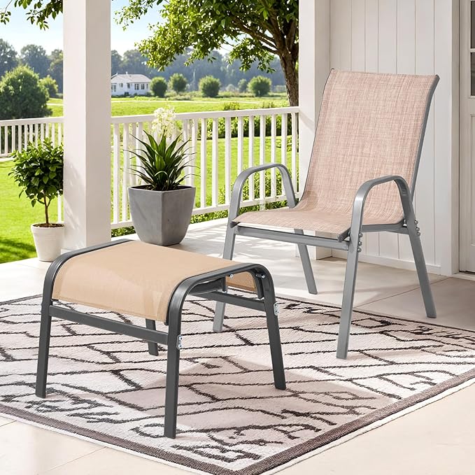 ONBRILL Outdoor Ottoman Set of 2, All Weather Outdoor Foot Stool