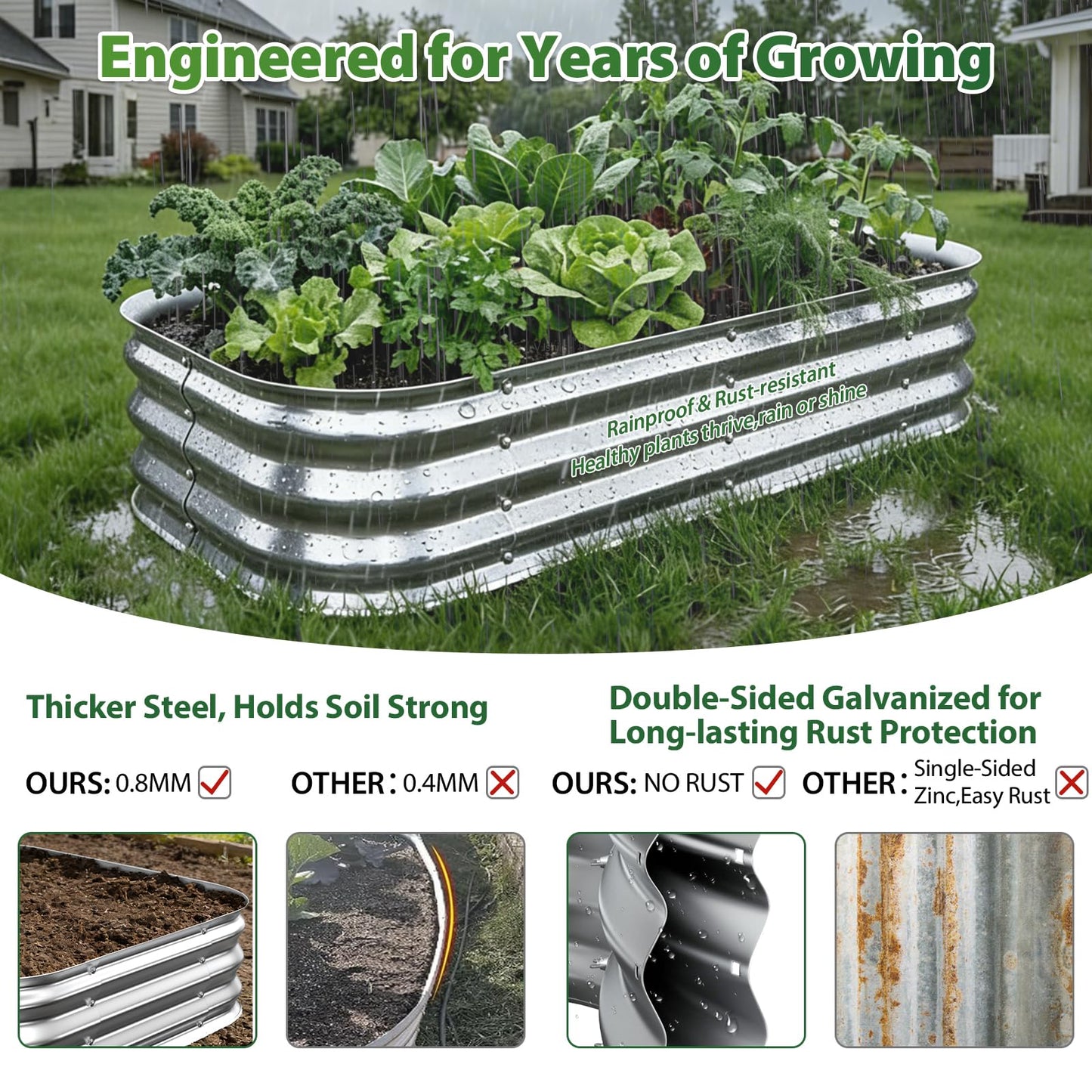 Galvanized Raised Garden Bed 3x3 ft, Heavy Duty Metal Planter Box for Vegetables, Flowers & Herbs, 12" Raised Outdoor Modular Gardening Bed, Above Ground Growing Container, Easy Assembly, Silver
