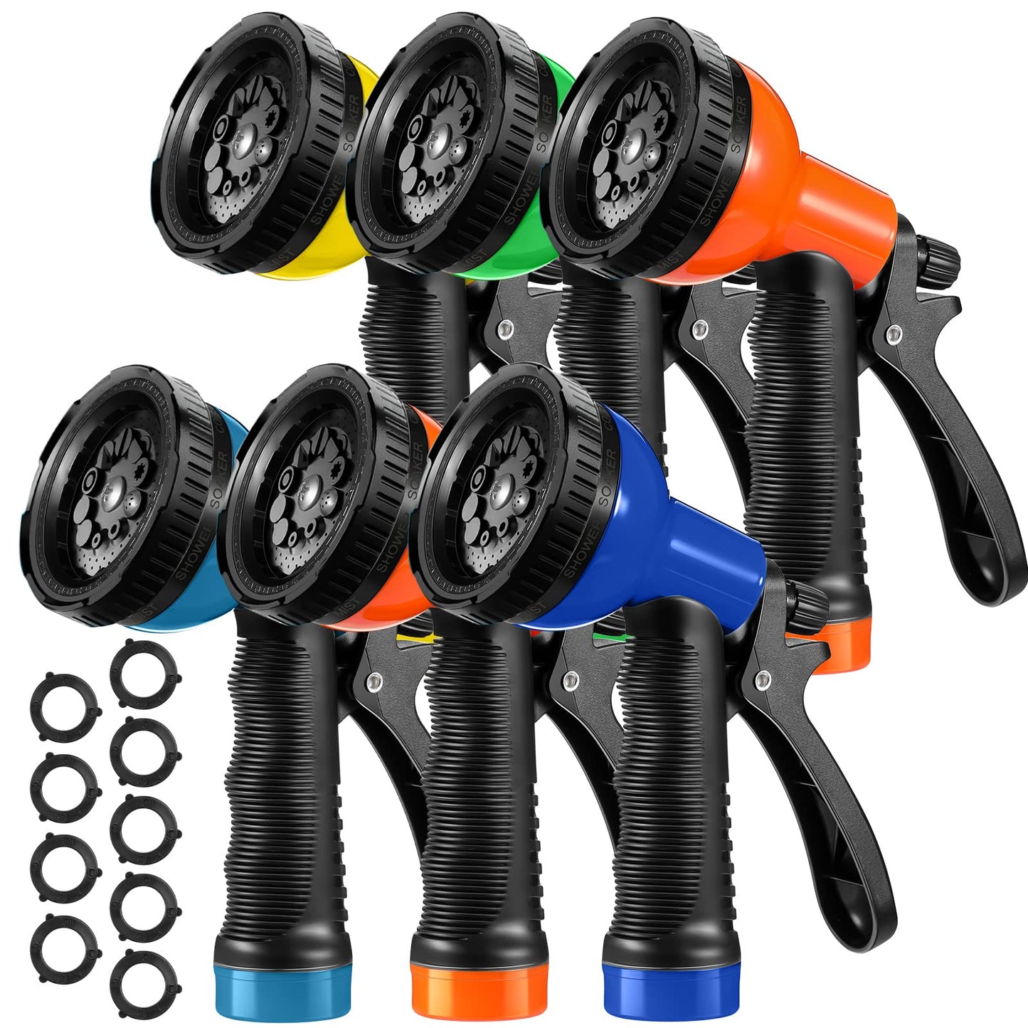 6 Pack Garden Hose Nozzle Sprayer 10 Adjustable Watering Patterns Heavy Duty High Pressure Water Gun for Watering Plants Washing Cars and Showering Pets