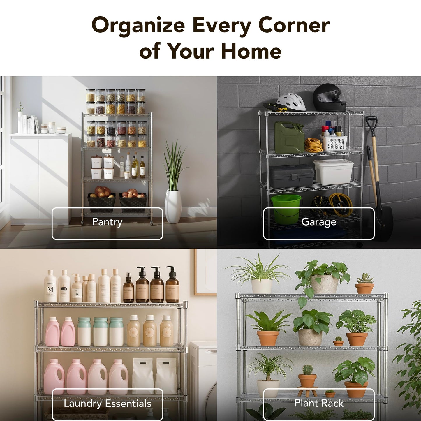Displays By Jack 4 Tier Wire Shelving Unit Storage Rack, Metal Heavy Duty Utility Organization Units for Products Plant Standing Shelf, Pantry, Garage, Shelf Stand, Black, 14" W x 30" L X 48" H