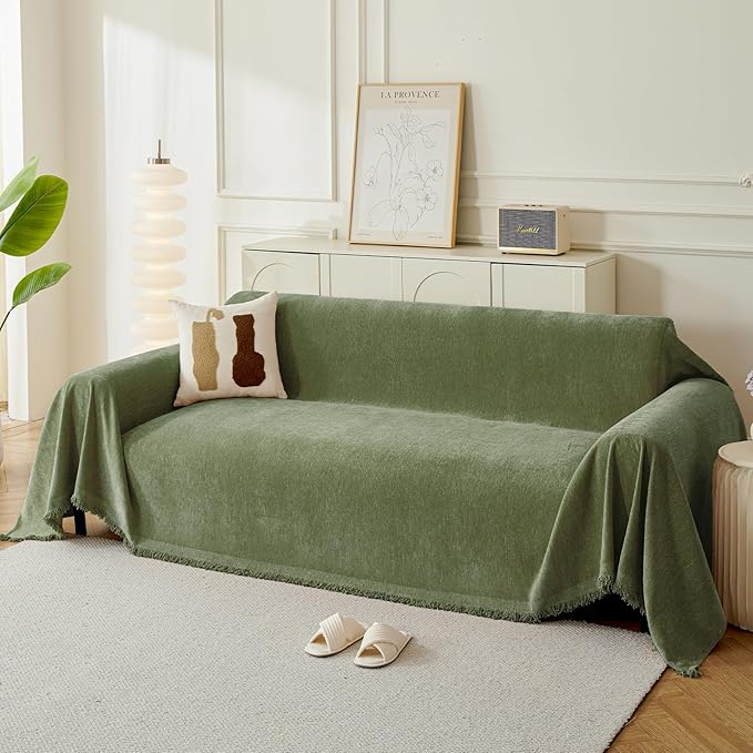 Couch Cover for Dogs, Boho Sofa Covers for 3 Cushion Couch, Chenille Sofa