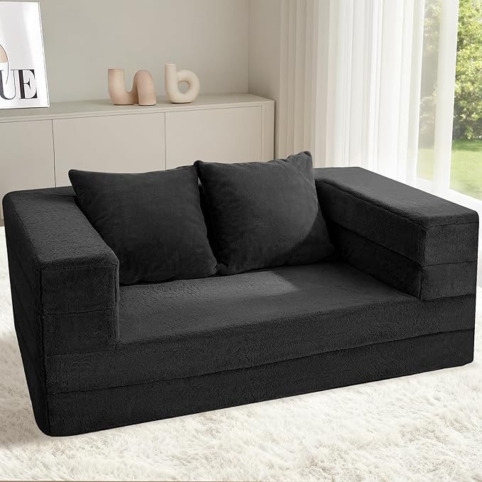 Futon Sofa Bed with Pillow, 3-in-1 Sleeper Sofa Bed with Removable Cover