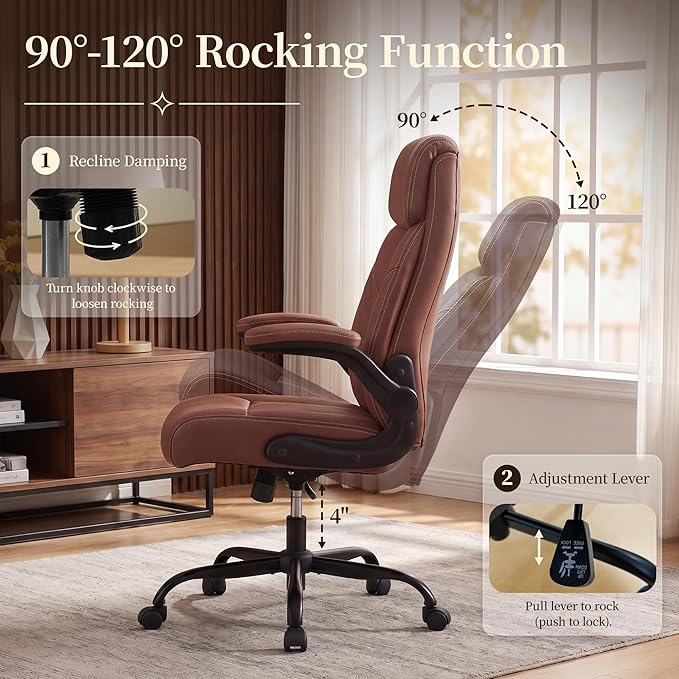 Office Chair, Leather Ergonomic Computer Desk Chair