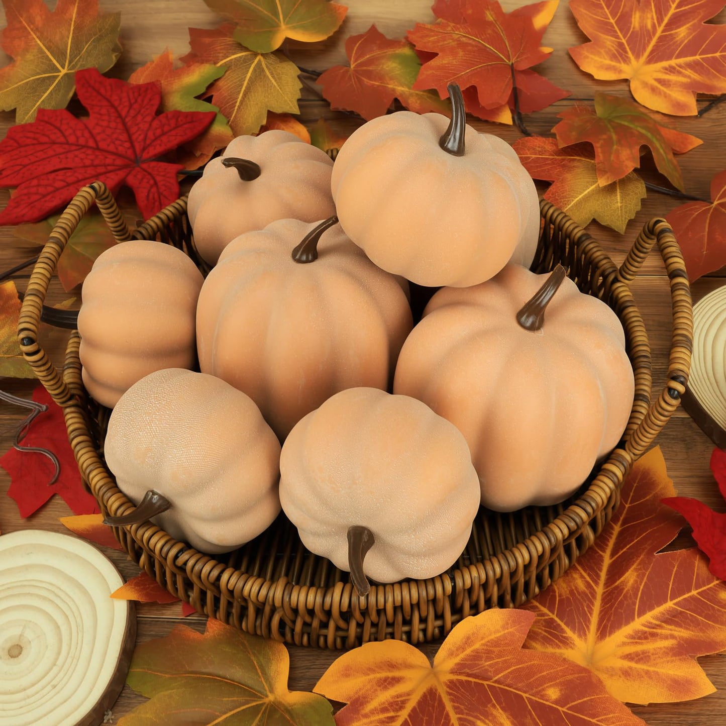 Ghrdopy Fake Pumpkins, 8 Pcs Orange Artificial Pumpkins, Plastic Pumpkins for Thanksgiving Party Table Centerpiece Autumn Home Decoration-C