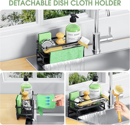 Self-Draining Kitchen Sink Caddy, Rustproof Non-Slip Metal Sponge Holder