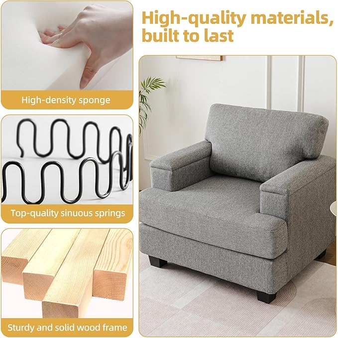 Oversized Accent Chair with Armrest Organizer, Comfy Living Room Chairs with