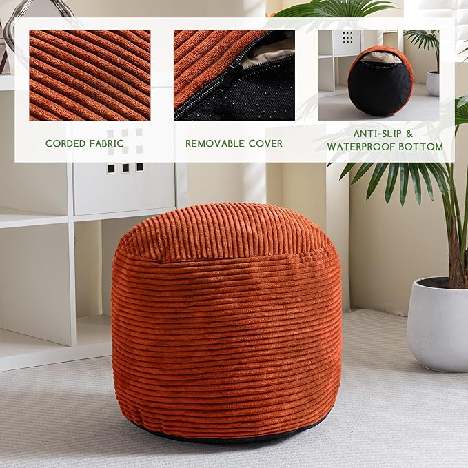 HIGOGOGO Round Stuffed Pouf Ottoman, Corduroy Poufs