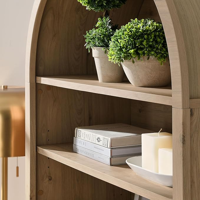 Modway Nolan Tall Arched Storage Display Cabinet in Light Oak