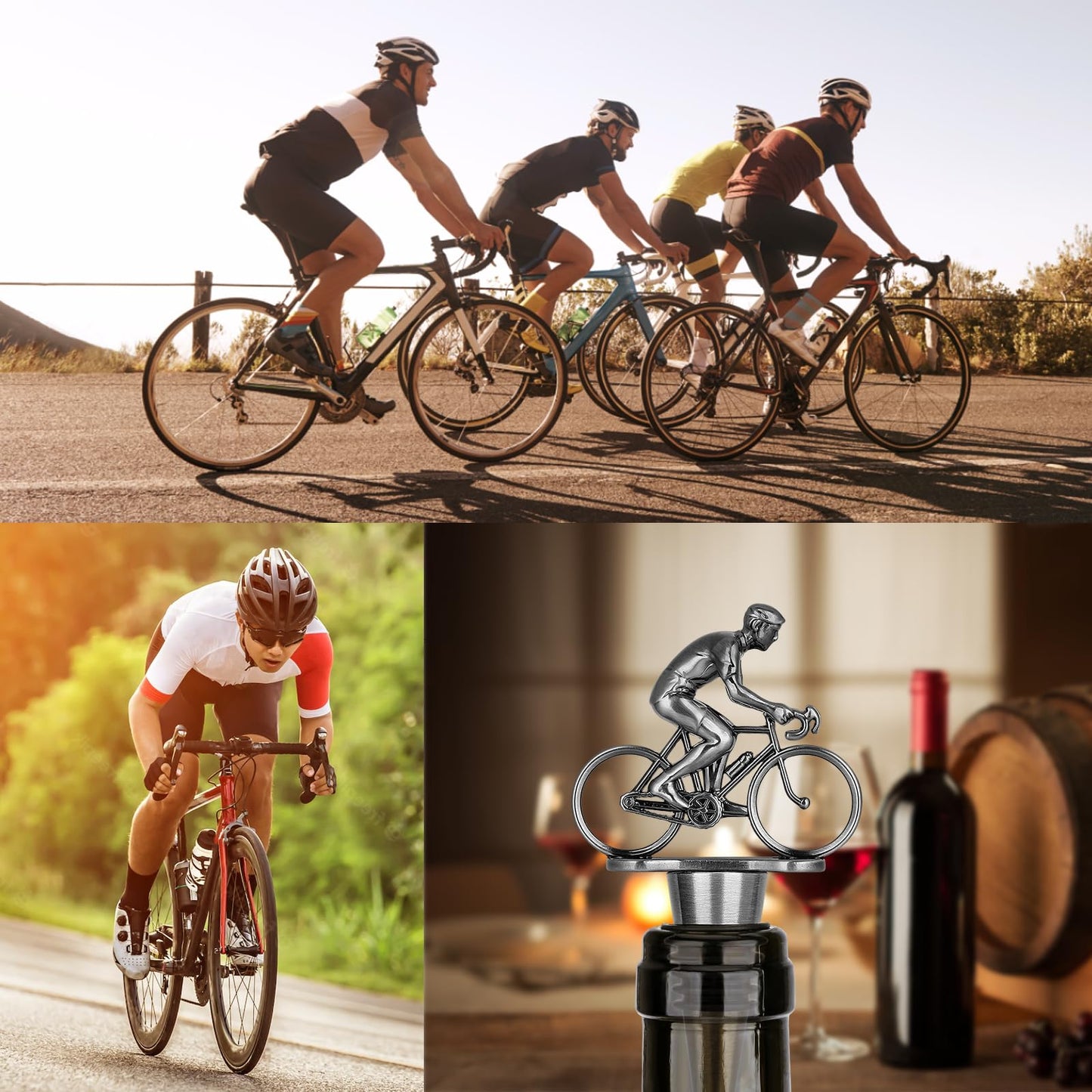 LKKCHER Cycling Wine Stopper, Bicycle Wine Gifts Father Day Gifts Christmas Gifts Birthday Gifts for Men Cyclist, Bottle Stoppers for Wine Champagne, Dark Silver with Gift Box