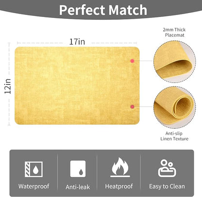 Maxpearl Faux Leather Placemats Set of 4 - Waterproof - Wipe Clean - Heat Resistant - Anti Slip Dining Table Place Mats, Suitable for Indoor & Outdoor Use, 17’’×12’’, Light Yellow