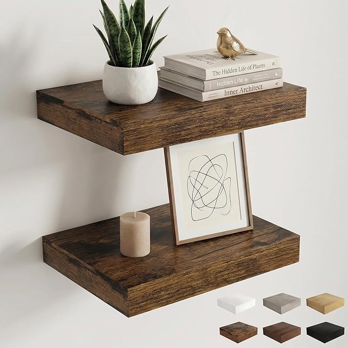 Dreamland Floating Shelves 16 inch, 2 Pack Rustic Wooden Wall Shelves, Wall