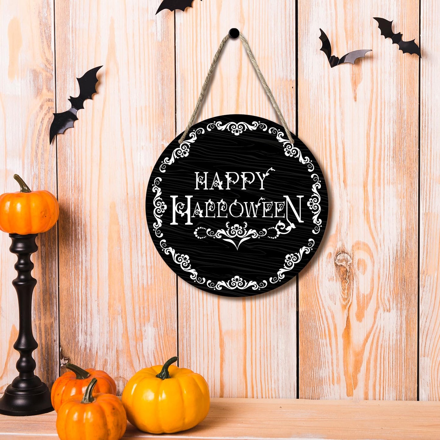 The Witch Is In Wood Sign Plaque, Halloween Hanging Wreath Sign for Home Garden Hallway Entryway Porch, Party Supplies, Front Door Round Wood Sign Wall Decor Artwork -04